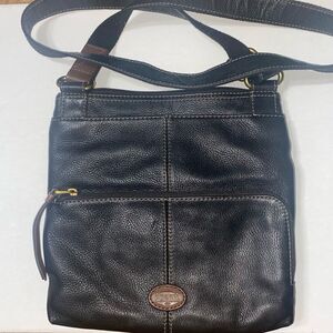 Fossil Morgan Traveler Pebble Black Leather Flip Zip Crossbody Bag 11x11x1